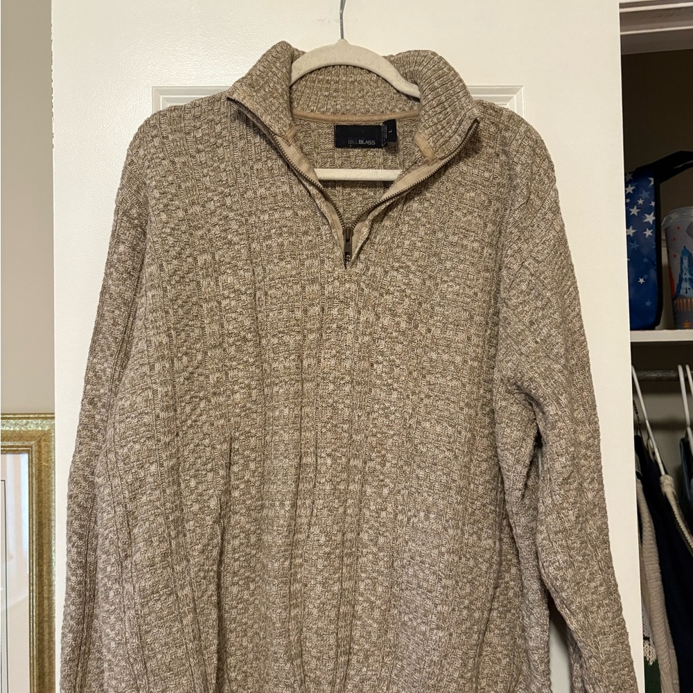 Bill Blass Tan Zip Up Sweater Classic Style